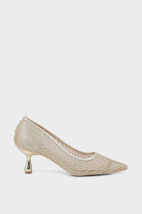 Golden Party Wear Court Shoes Golden