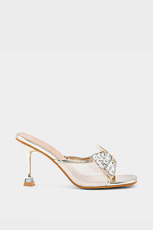 Golden Party Wear Slip On Golden